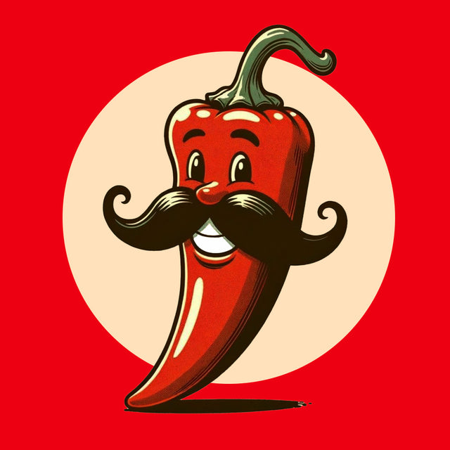 The Mr. Moustache chili mascot